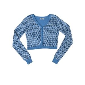 Hollister California Blue Floral‎ Print Cropped Cardigan Sweater Women's Small